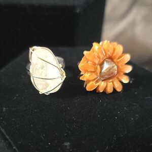 Gold and Orange Floral Rings with Sculptural Design